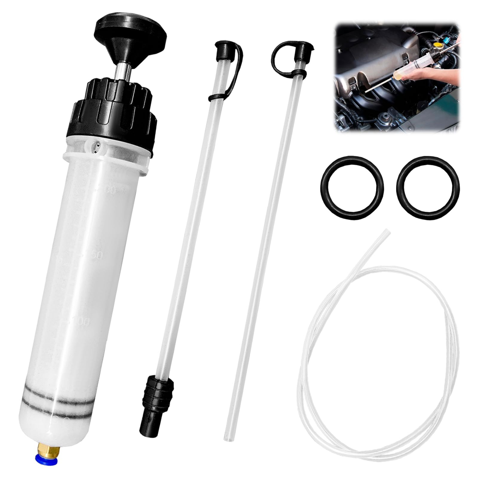 LTHERMELK Ölabsaugpumpe Handpumpe 200CC für Auto & Motorrad - Inkl. 1m Schlauch | Ölwechsel, Kühlmittel, Benzin Entleerung | BPA-frei, Auslaufsicher (35x7x7cm)