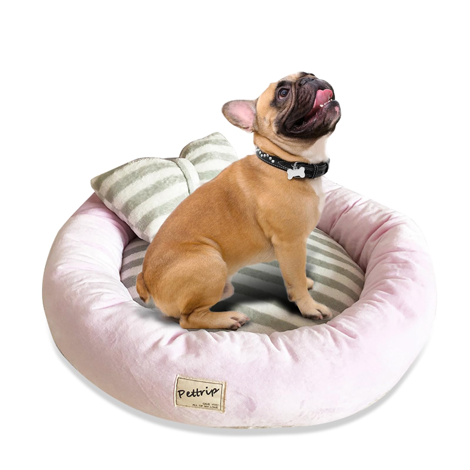 PETCUTE Cama Perro Lavable Mascotas Cama de Suave Gamuza Antiestres Sofá de Perro con Almohada Reversible para Perros y Gatos Mediano(M-55 * 15 cm Rosado)