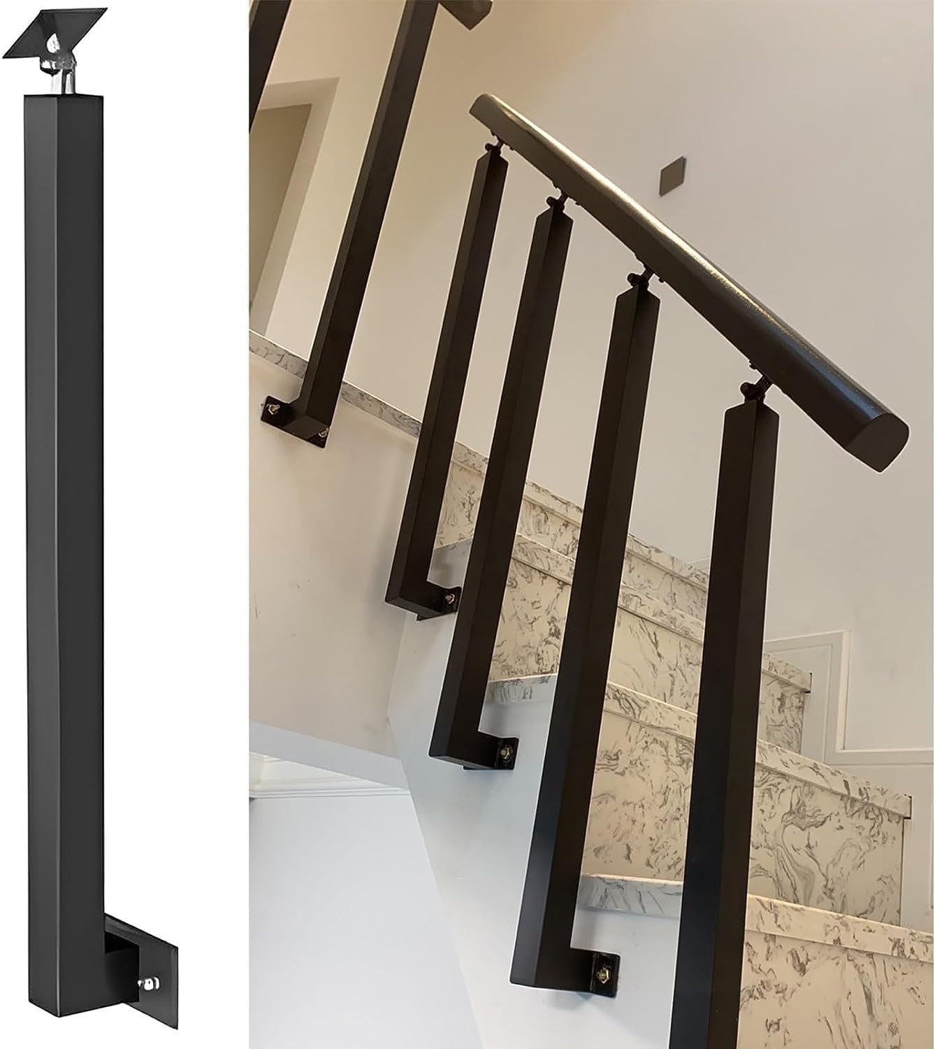 Kit di ringhiere per scale, quadrato, nero, per corridoio, garage, altezza 90 cm, 1 pezzo, barriera di sicurezza durevole per uso domestico e commerciale