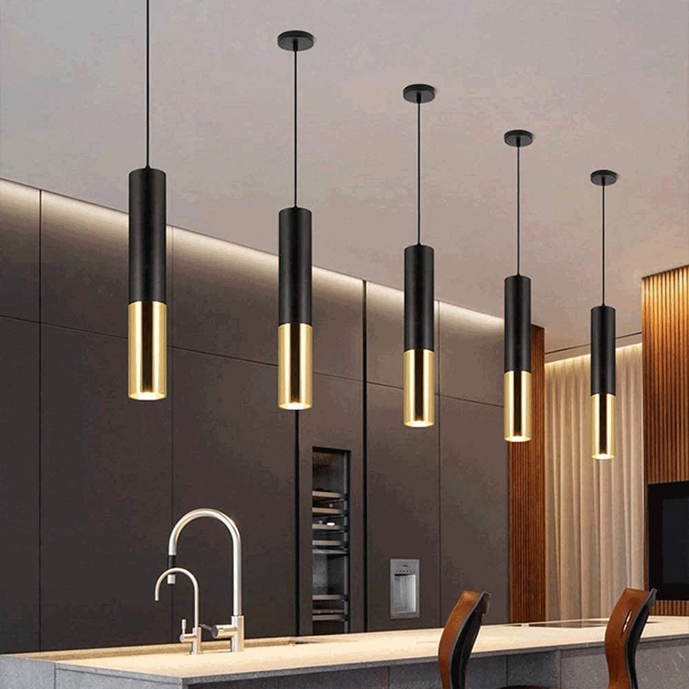Lampa wisząca LED Cylindryczne lampy sufitowe Klasyczna czerń i złoto Połącz długą rurkę Lampa wisząca Oprawa sufitowa do kuchni Wyspa Jadalnia Sypialnia Lampa cylindryczna Interesting