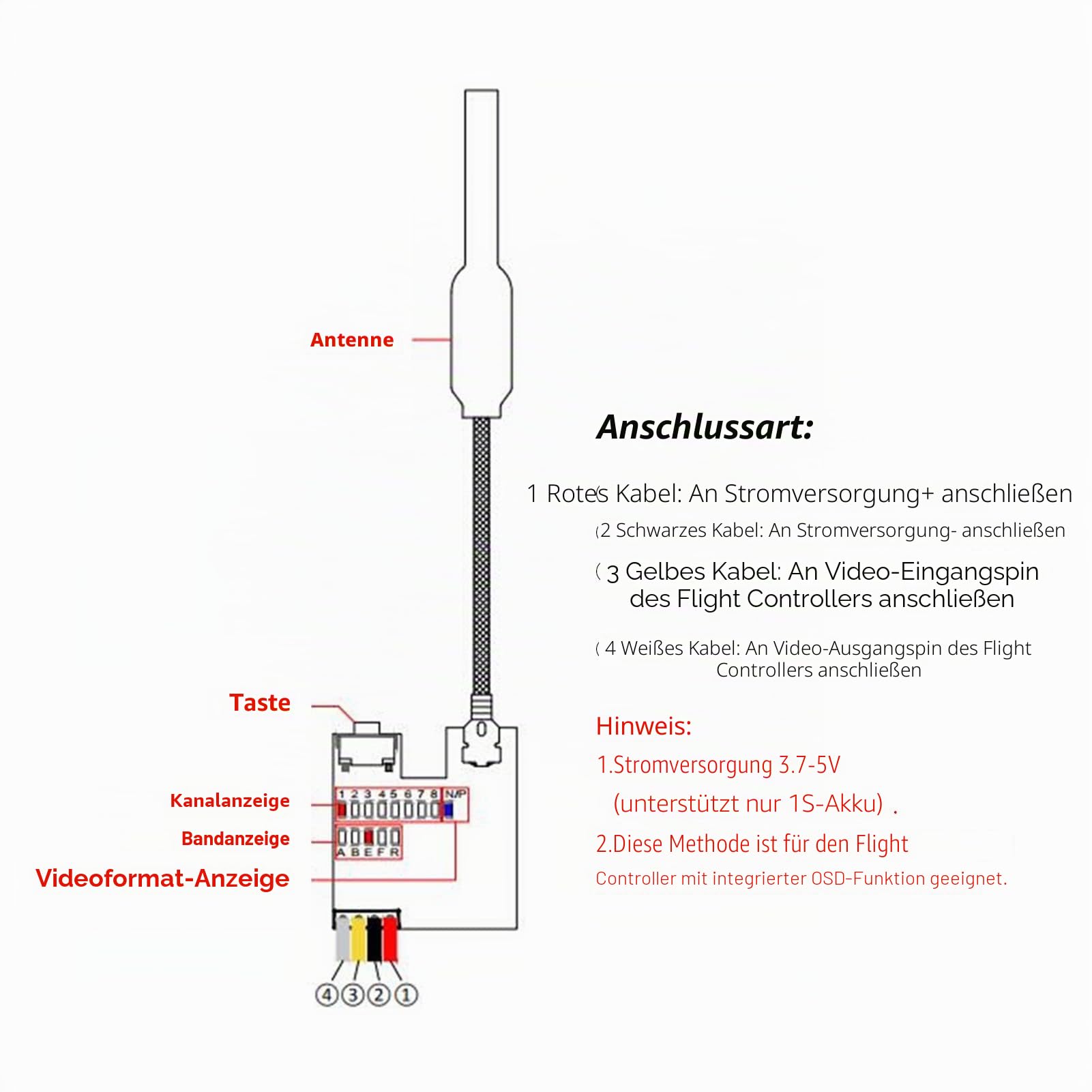 Mikro-FPV-Kamera, schwarzes Rennband. Einfach zu installierende 40-Kanal-FPV-AIO-Kamera für Rennwagen