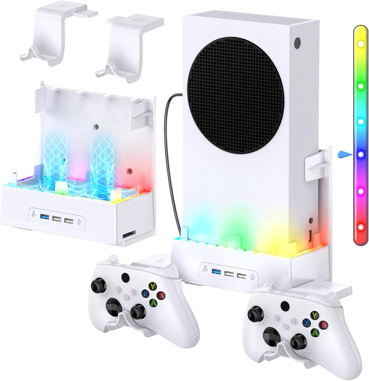 Wall Mount for Xbox Series S, MENEEA Wall Mount Kit Accessories with Adjustable Cooling Fan, RGB LED Light Strip, USB Port, Controller Hook, Secure Fit for Xbox Series S Consoles | White Wall Mount for Xbox Series S, MENEEA Wall Mount Kit Accessories with Adjustable Cooling Fan, RGB LED Light Strip, USB Port, Controller Hook, Secure Fit for Xbox Series S Consoles | White