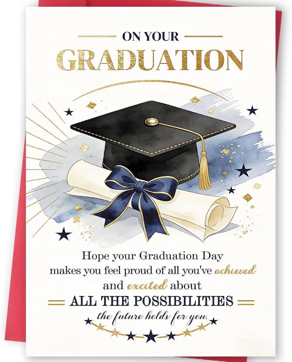 Inspirational Graduation Card Gift for High School & College Grads, Motivational Congratulations Present for Him Her Family Kids Friends