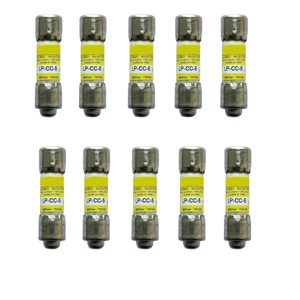 10-Pack New LP-CC-5 LP-CC-5A LP-CC 5A 600Vac Time Delay Fuse, LP-CC-5A Current Limiting, Motor Starting, Frequent Cycling,Class CC Rejection Cartridge