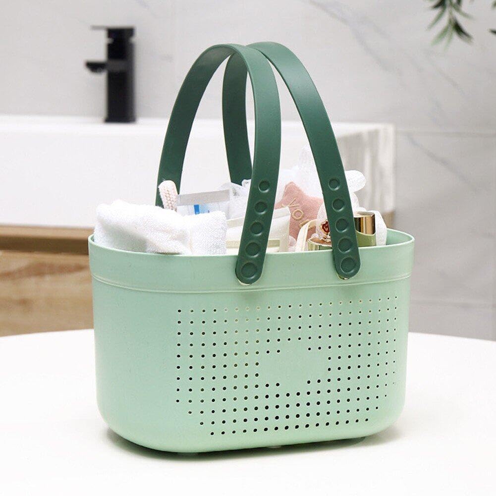 Cesta de ducha portátil con asa, organizador de almacenamiento de baño de plástico con drenaje hueco, conveniente solución de almacenamiento de artículos de tocador