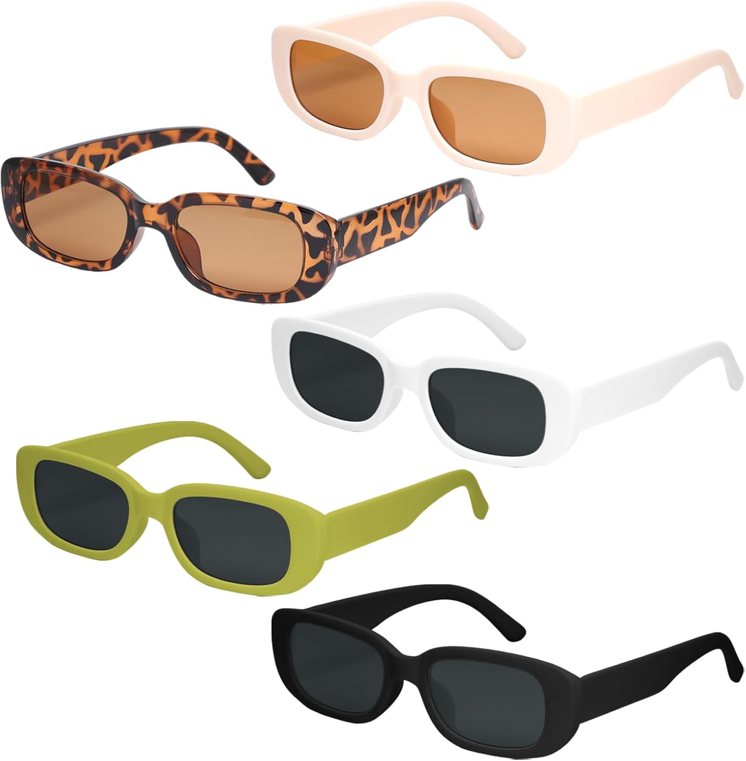 5 Pcs Retro Rectangle Sunglasses for Women Men Vintage Small Square Frame 90s Trendy Y2K Sunglasses Accessories