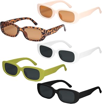 5 Pcs Retro Rectangle Sunglasses for Women Men Vintage Small Square Frame 90s Trendy Y2K Sunglasses Accessories