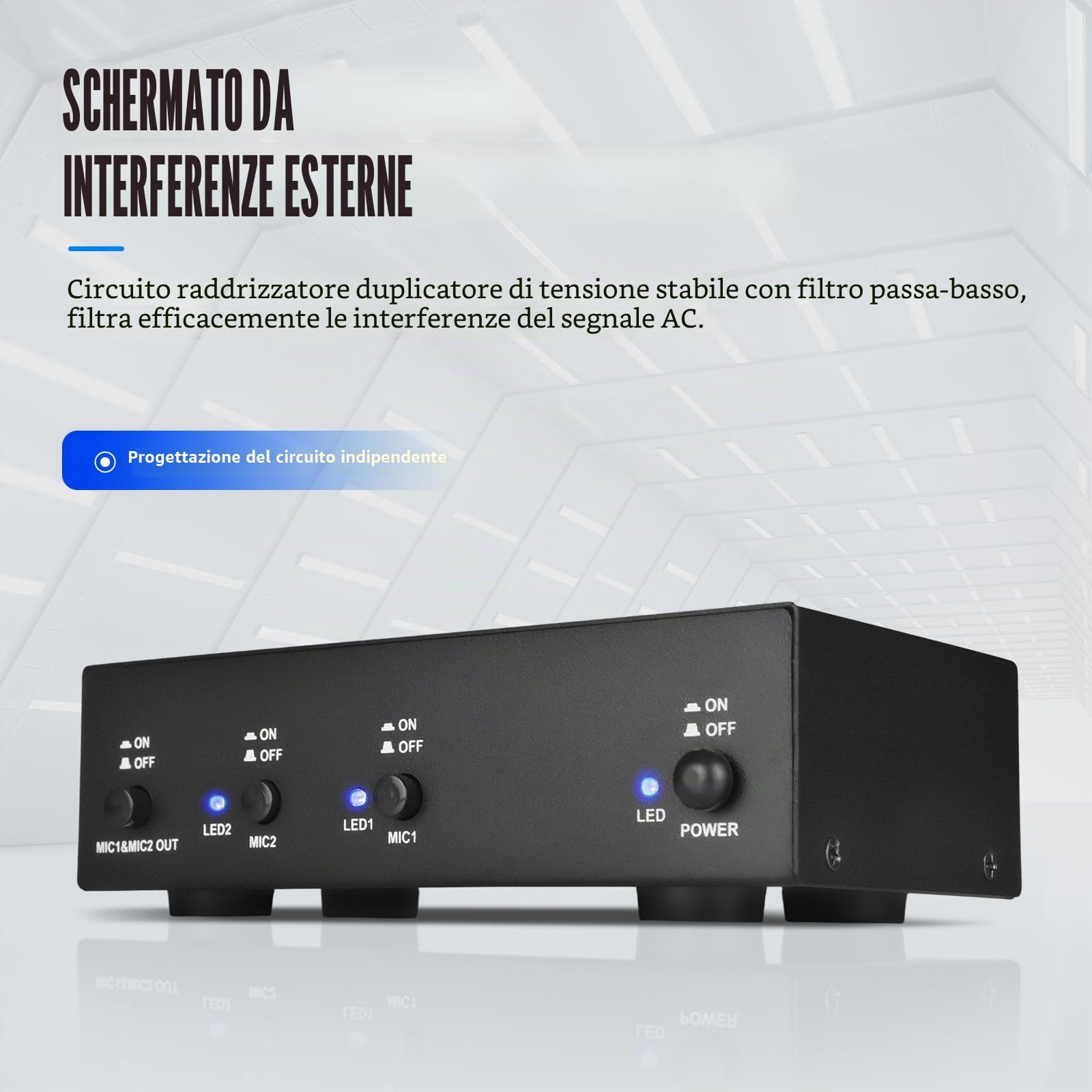 MC2 2 canali 48 V alimentazione phantom con cavo audio da 3,5 mm per il collegamento dell'interfaccia audio per microfono a condensatore, dispositivi di registrazione musicali (2 canali)