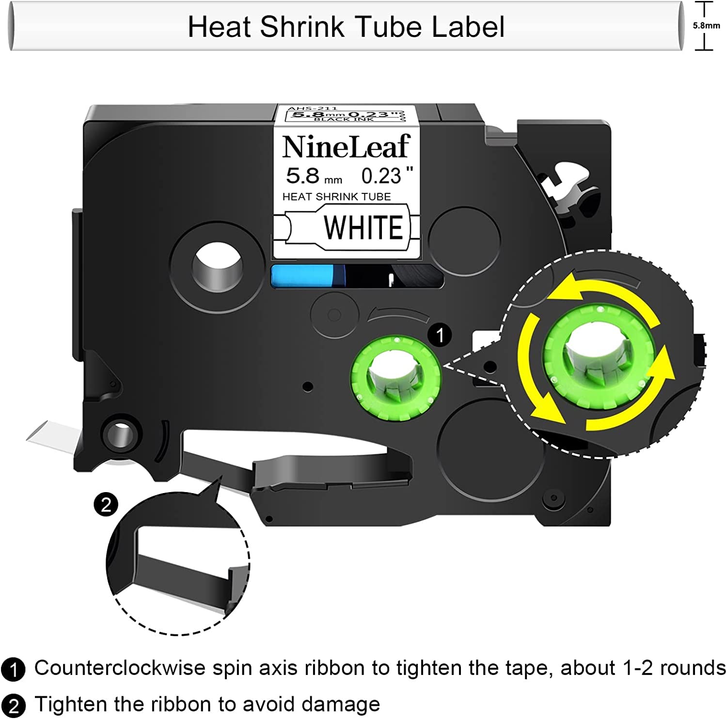 Nineleaf 10 Packung kompatibel für Brother Schrumpfschlauch Band 5.8mm HS-211 HS211 HSe-211 HSe211 Schwarz auf Weiß Etikettenband für P-Touch E300 E500 E550W E800W P900 H500 P950NW P750WVP Schriftband