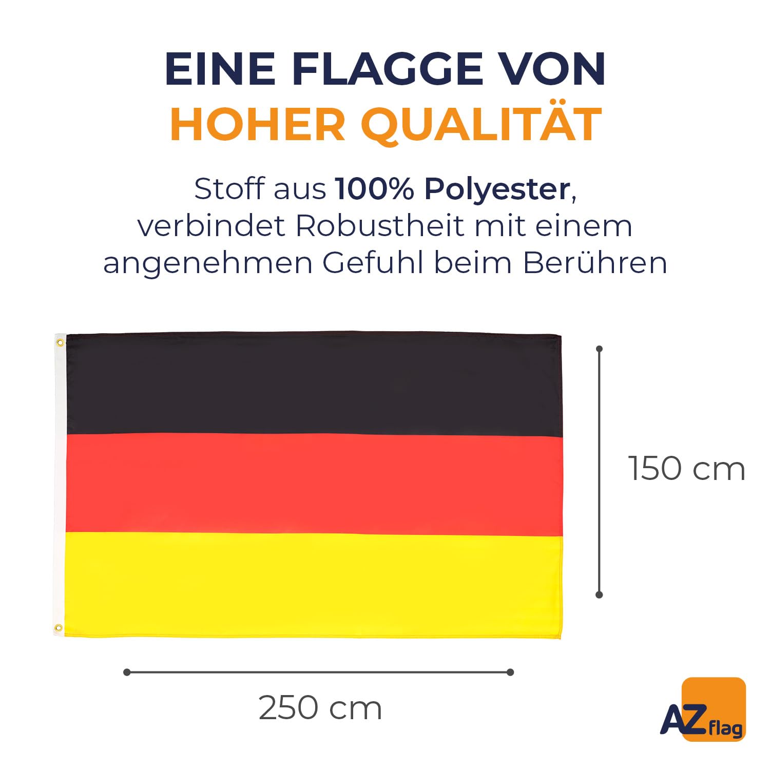 AZ FLAG - Flagge Deutschland - 250x150 cm - Deutsche Große Fahne 100% Polyester mit Messing-Ösen - 300g - 3