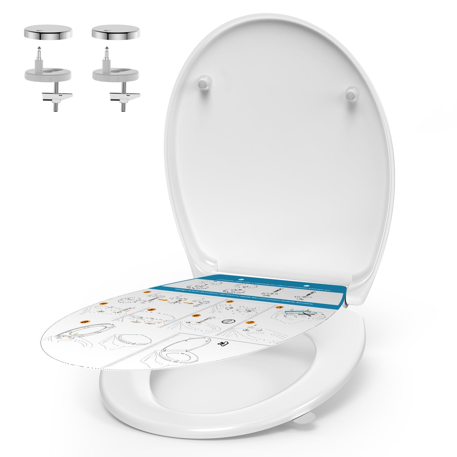 Yeaupe Pro White Toilet Lid With Soft-Close Mechanism, Oval, Toilet Lid, Duroplast Toilet Seat Removable With Quick Release Function, Toilet Seat Including Installation Template, 44.6 X 37.2 Cm