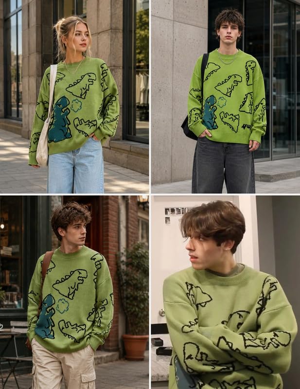 Image of Vamtac Mens Oversized Sweater Vintage Graphic Pullover Crewneck Knit Jumper Y2K Unisex Streetwear 2026 Fall Tops