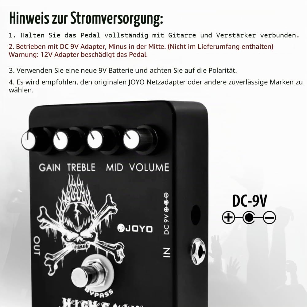 JOYO High Gain Distortion Pedal von AC/DC Crunch bis Heavy Metal mit Full Range EQ für E-Gitarre (JF-04)