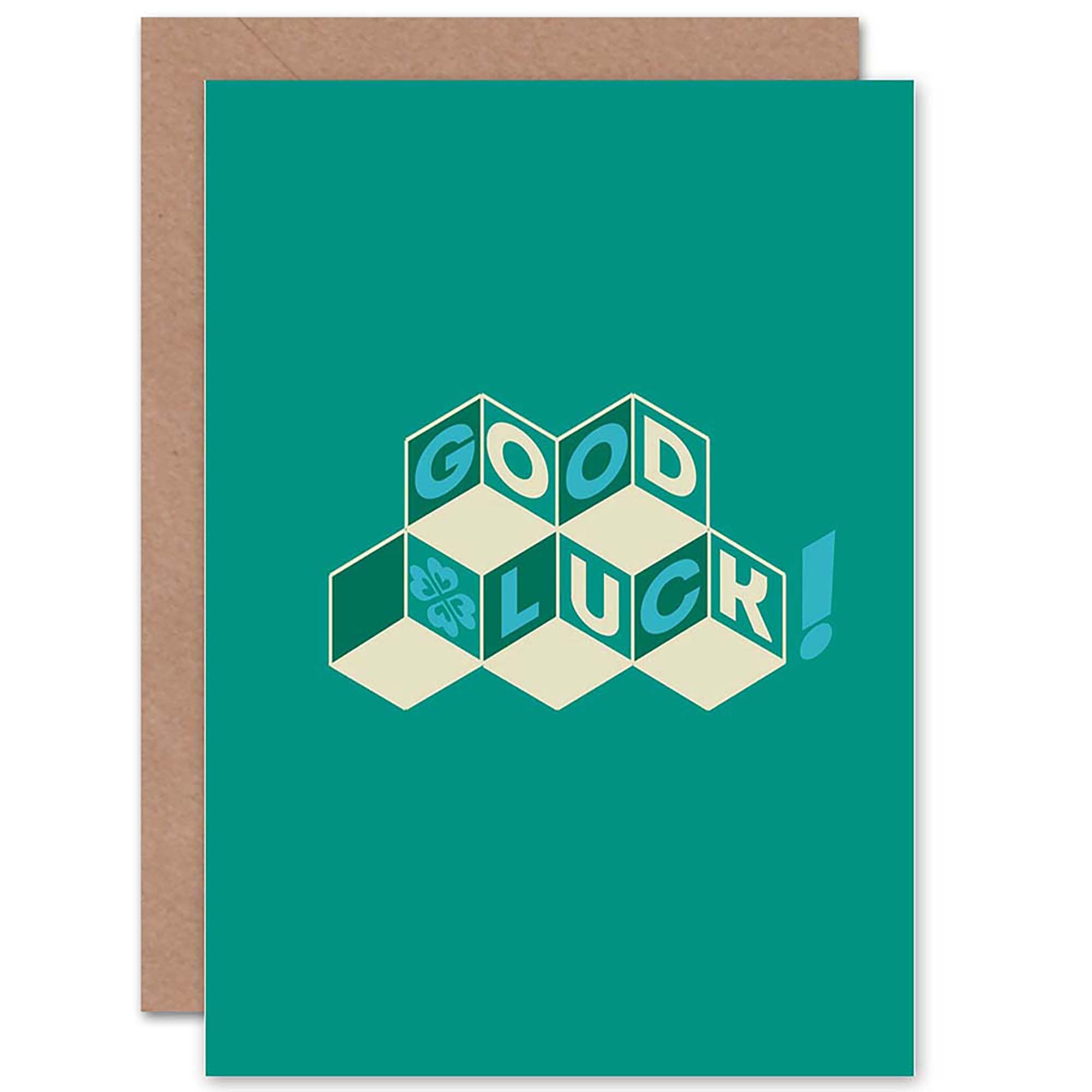 Wee Blue Coo CARD GREETING GOOD LUCK BLOCK CUBE GRAPHIC BLUE GIFT