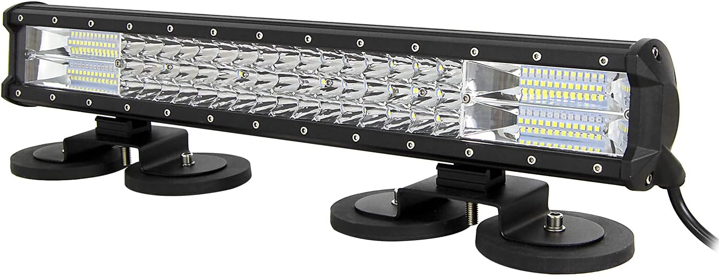 AUXTINGS Barra de luz LED 50 cm 20 pulgadas 288W con triple fila de inundación de punto LED +soporte de montaje imán para ventosa camión coche ATV SUV 4x4 Jp tractor de barco,12V 24V impermeable