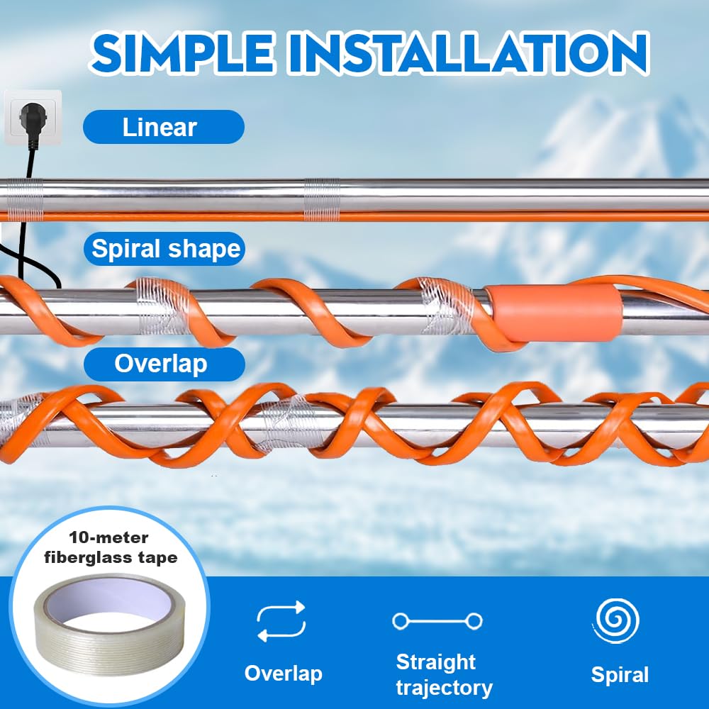 Cavo Riscaldante per Tubi Antigelo 230V 25W/M, 2M Cavo Scaldante Autoregolante con Spina di Messa a Terra, Impedisce il Congelamento di Tubi, Grondaie e Piante