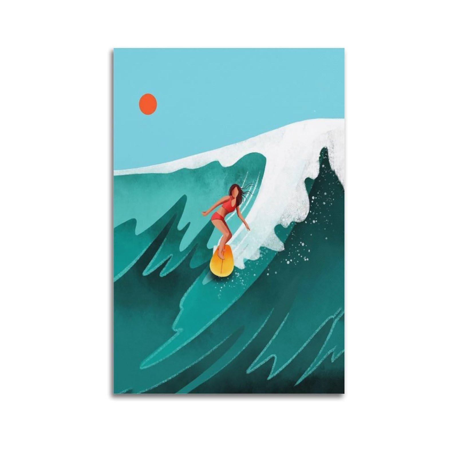 XKUGA Summer Surf Girl Poster Vintage Minimalist Illustration Modern Decorative Canvas Prints - Ideal Wall Art for Family, Man Cave, Game Room, Boys & Girls Bedroom 20x30inch(50x75cm)