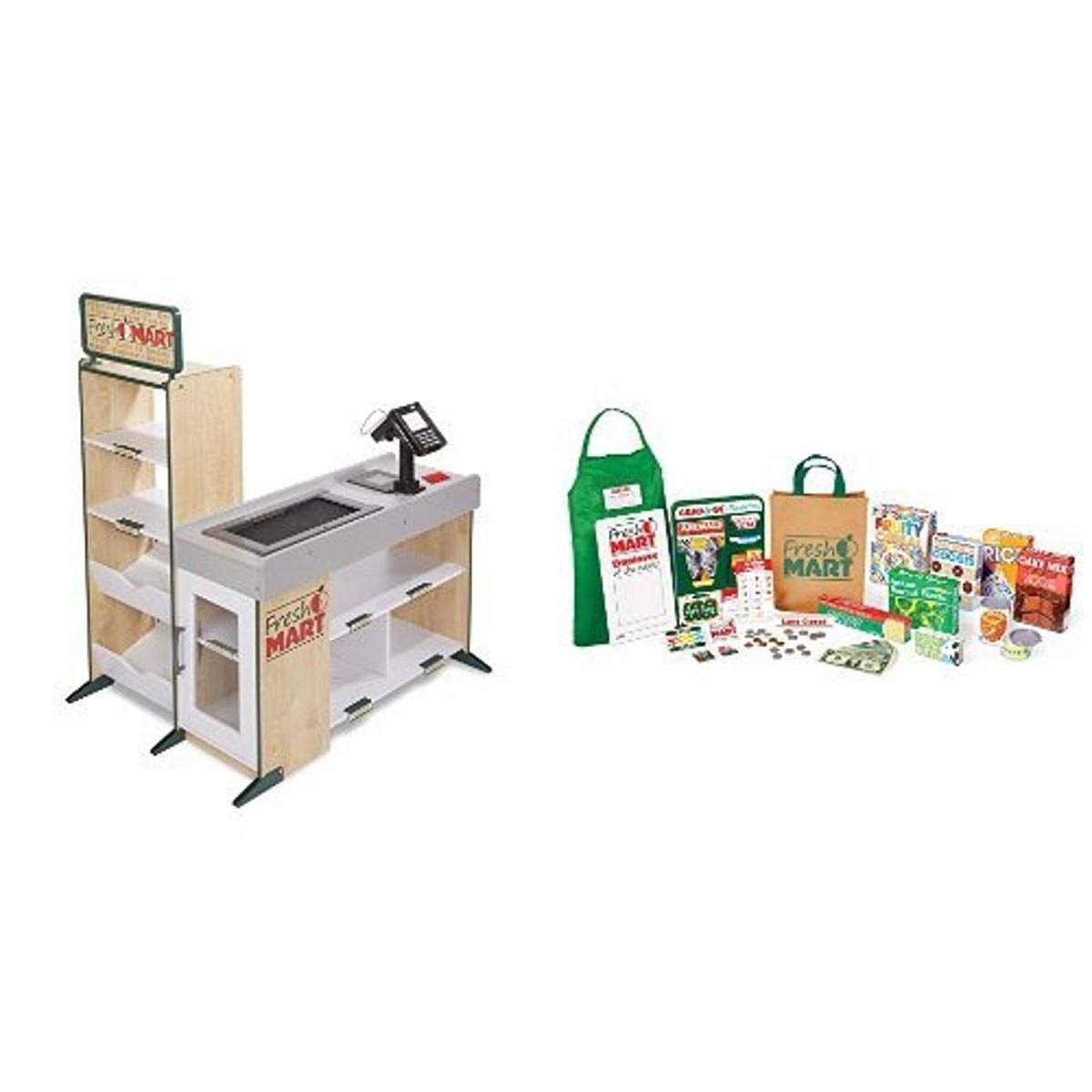 Fresh Mart Grocery Store with Scanner & Conveyor Belt + 70-Piece Companion Set with Play Food, Shopping Accessories & Grocery Items