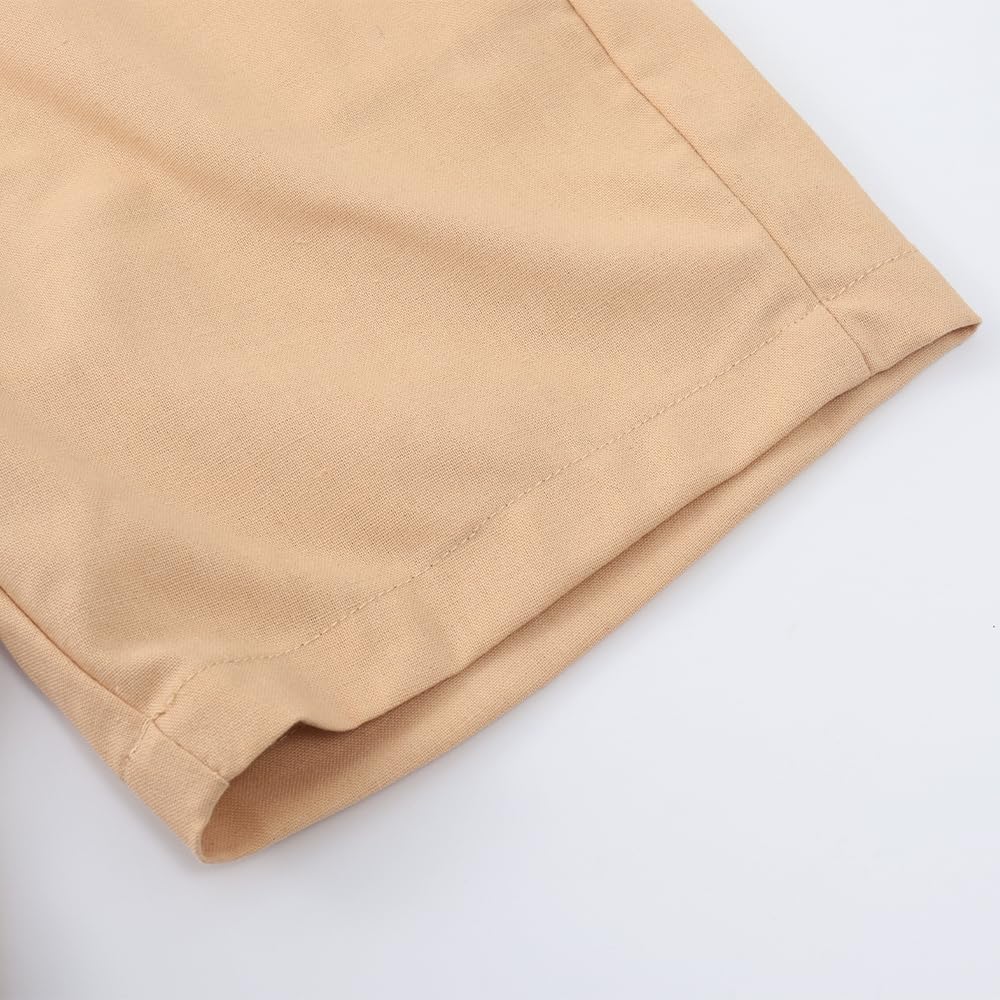 Spring&Gege Pantalones cortos de lino para niños, casuales, sin cierre, cintura elástica, cordón de ajuste, pantalones cortos de playa para verano