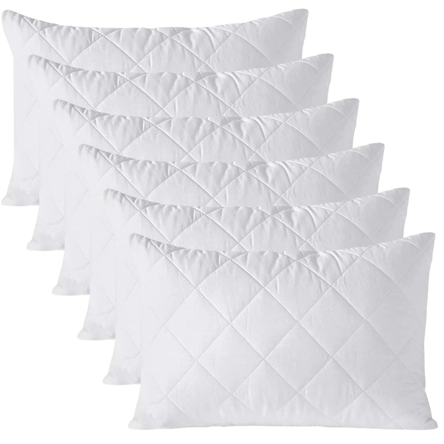 White Pillow Protectors 6 Pack | 48 x 75 cm, Extra Soft Luxury Zipped Pillow Protectors, Quilted Pillow Cases Protectors, Poly Cotton Pillowcase Protectors Hypoallergenic