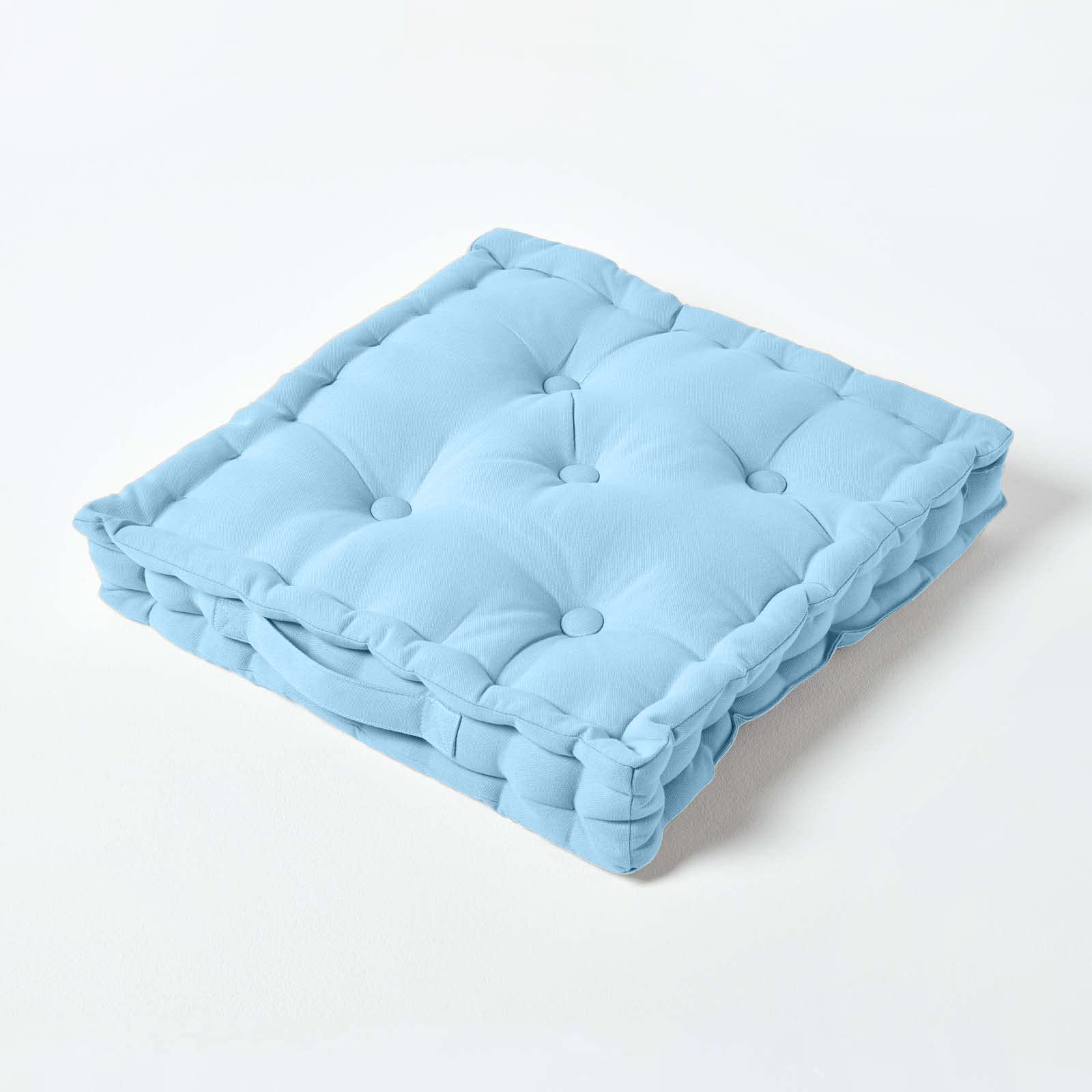 HOMESCAPES Luxury Floor Cushion Plain 100% Cotton Blue 50 x 50 x 10cm, Booster Cushion Seat Chair Pad Dining Thick & Plush Garden Floor Pillow for Kids Elderly Pets Indoor Outdoor Use