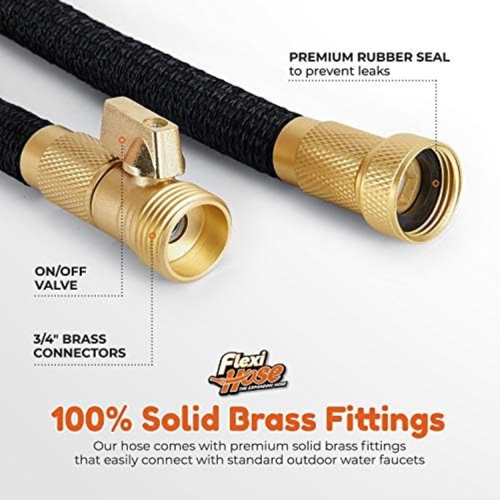 Flexi Hose Leichter erweiterbarer Gartenschlauch, knickfrei, flexibel, 3/4 Zoll massive Messingbeschläge und doppelter Latexkern (4,5 m, schwarz)