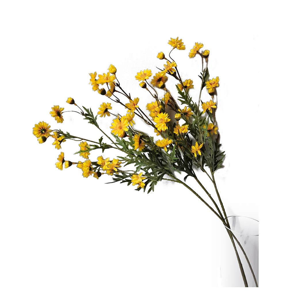 3 Bouquet Artificial Daisy Chamomile Fake Silk Marguerites Flowers Home Hotel Office Garden Craft Art Decor Long Stem 29'' High Yellow