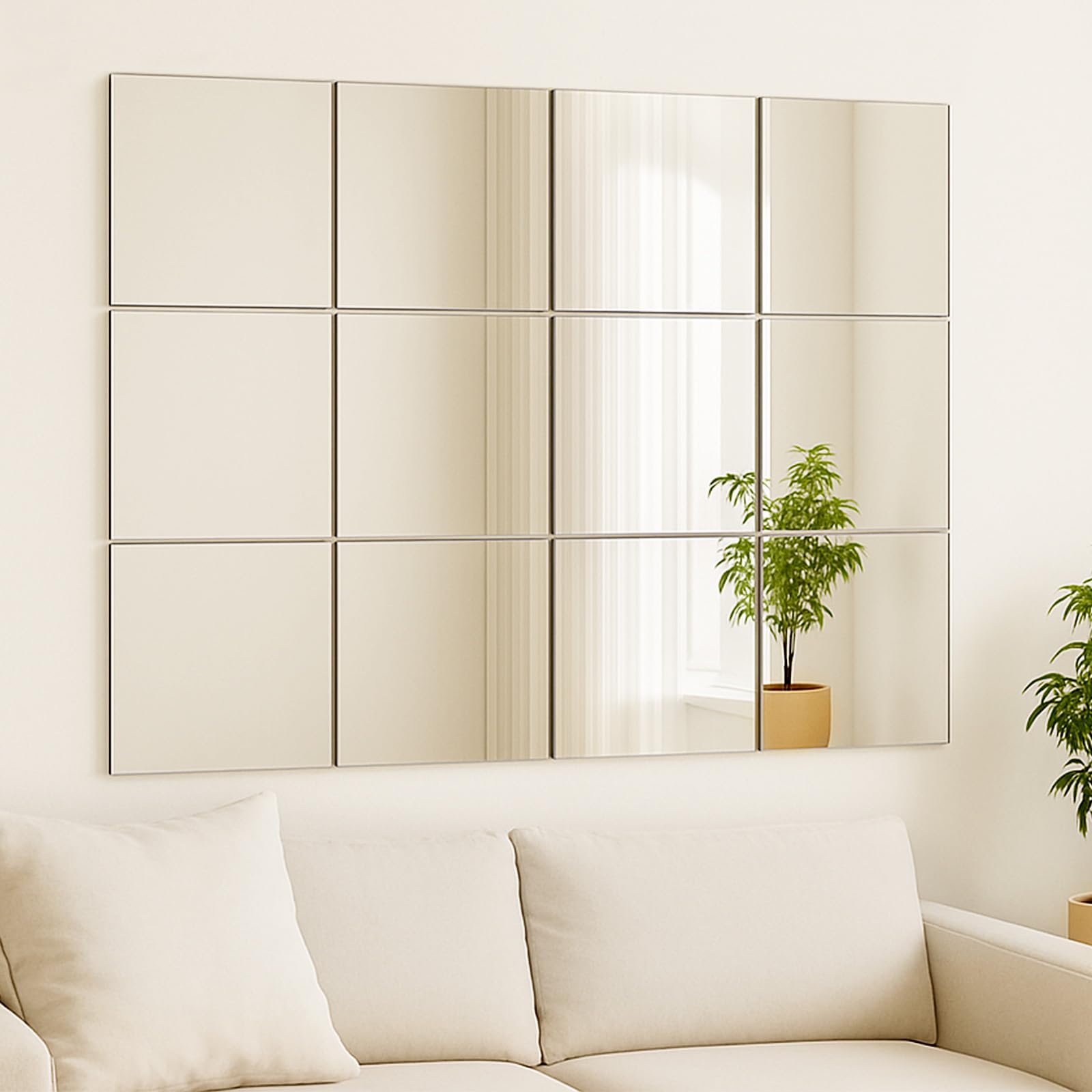 CROWNSHOP 12PCS Mirror Tiles 30x30x0.3cm Self Adhesive Glass Mirror Frameless Wall Mirrors DIY Bathroom Wall Decor for Bathroom Living Room Kitchen (12, 30 * 30) — image 1
