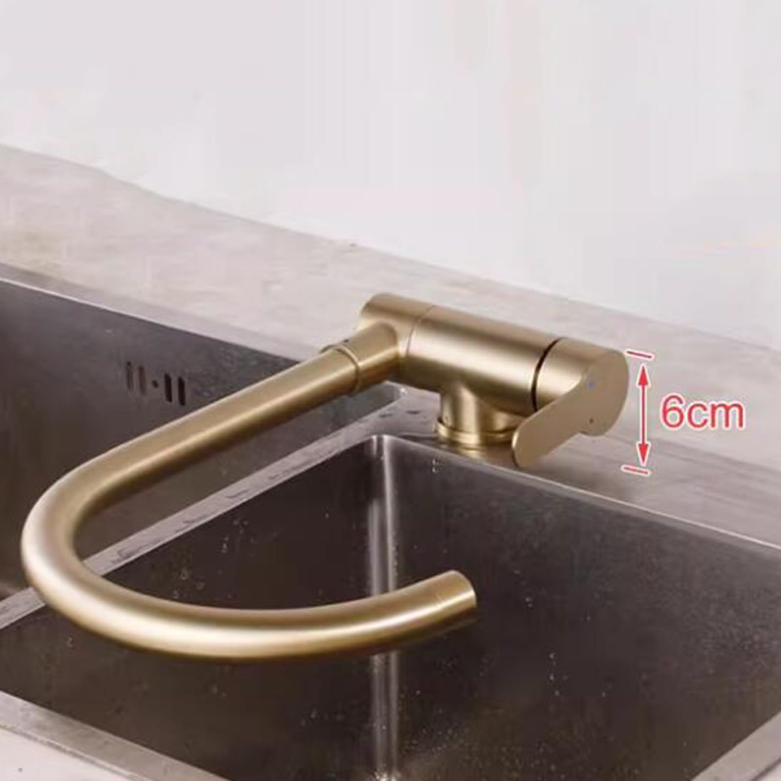 Grifo de Cocina para Ventana Grifo Abatible Cocina Girando Grifo de Fregadero Abatible Acero Inoxidable Agua Fría y Caliente-Oro Cepillado