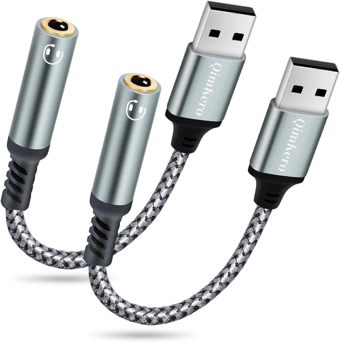 (2-Pack) QimKero External Stereo Sound Card, USB-A to 3.5mm TRRS 4-Pole Female, USB to 3.5mm AUX Stereo Audio Cable for PC Windows, Laptop, Mac, Desktops, Linux, PS4 Plug and Play No Drivers Needed
