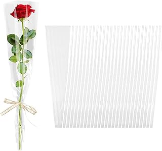 CHENLONB ラッピングバッグ フラワー 一輪用 花袋 ローズ花束 プチブーケ 三角opp袋包装紙 手芸DIY ギフト包装 花屋 包装用紙 50枚セット