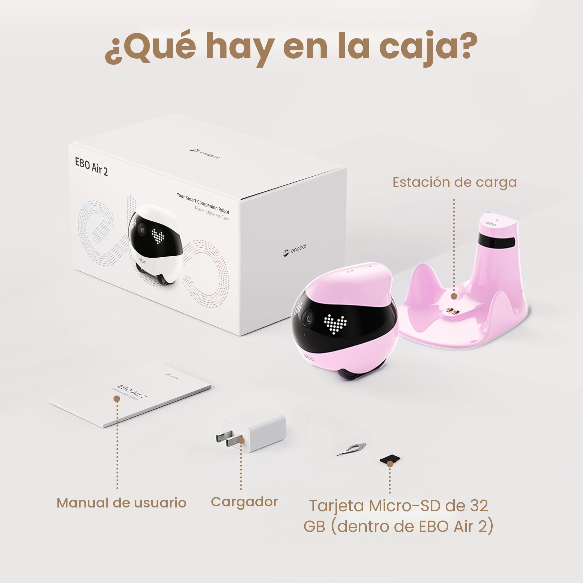 Enabot EBO Air 2 FamilyBot - Robot cámara para mascotas 2K, seguimiento de animales AI, gran angular de 137°, carga automática, almacenamiento local, para gatos y perros (rosa)