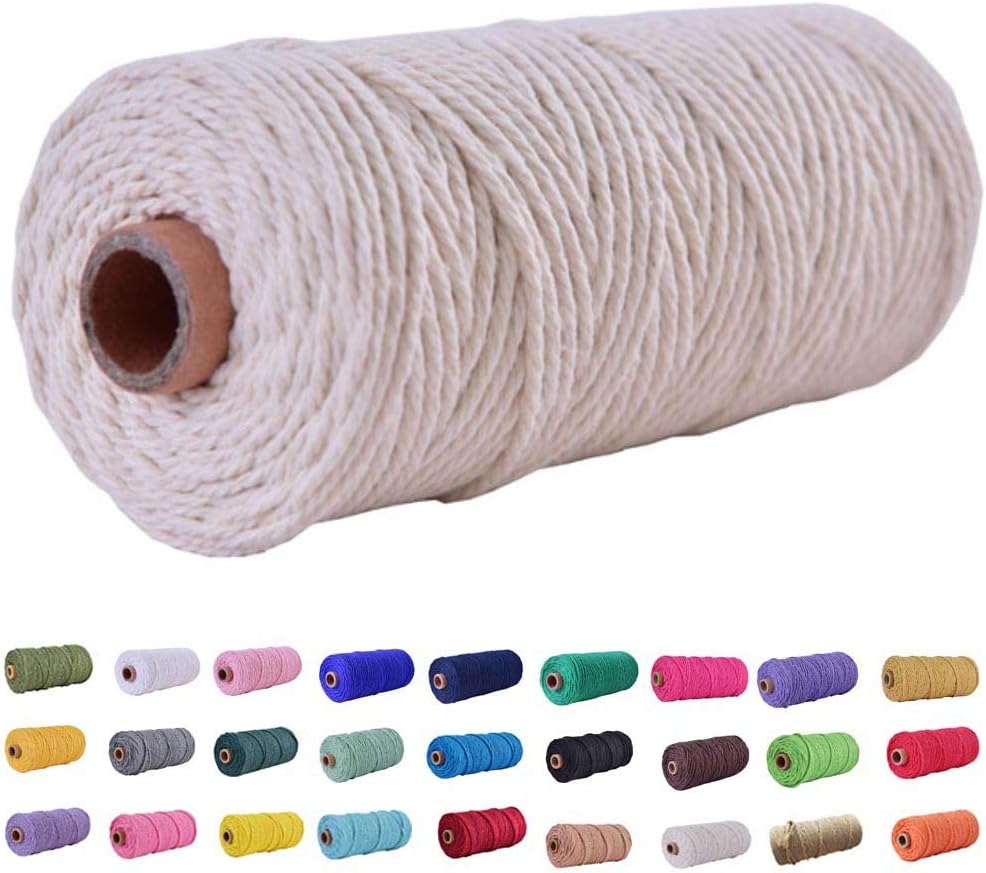 (109 Yards/2mm/35 Colors Optional) Macrame Cord Craft Macramé Cotton Baker Twine Craft Making Knitting Cord Rope DIY Wedding Decor Supply Christmas Wrapping String Rope (Beige & 2mm &109yards)