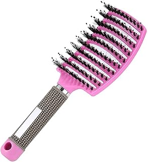 Detangling Nylon Bristle Brush, Curved Vented Boar Bristle Styling Hair Brush, Wet or Dry Use, Anti-static Detangler, Fast Blow Drying, Use for Long or Short Hair (Pink)