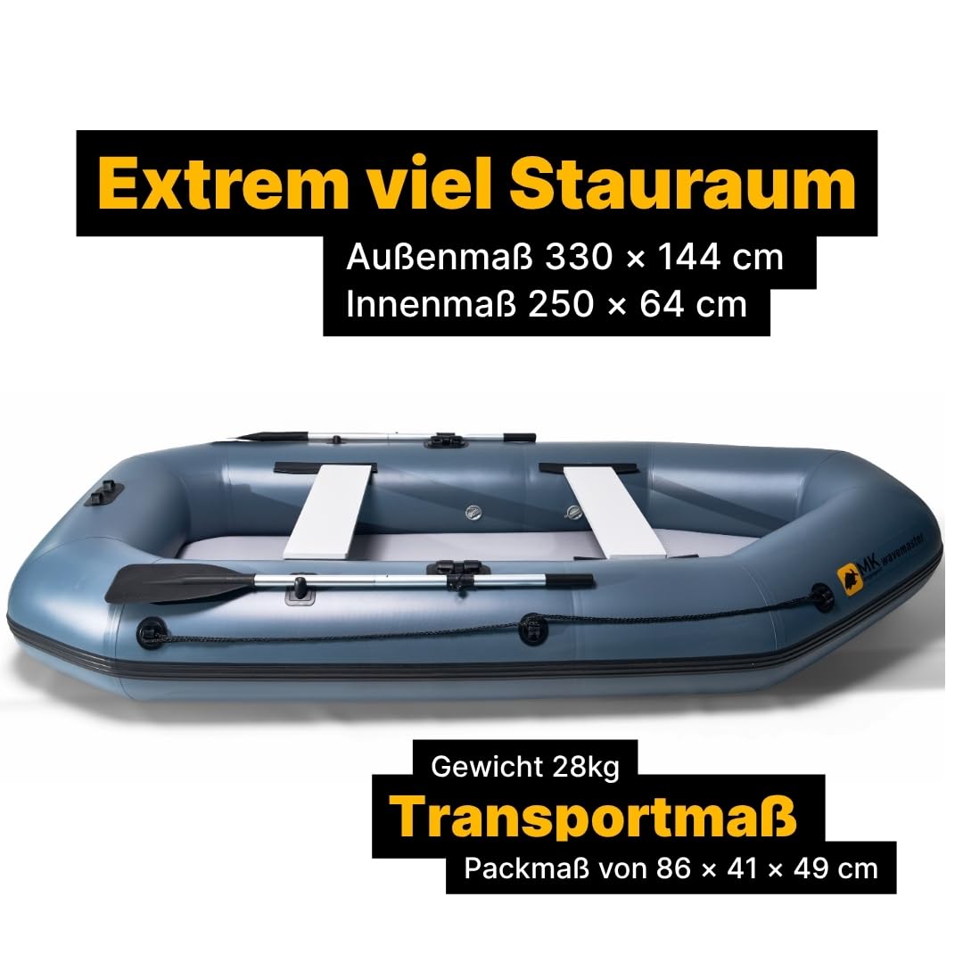 MK Wavemaster Schlauchboot – Angelboot, stabil & belastbar, inkl. Paddel, Sitzbank & Zubehör