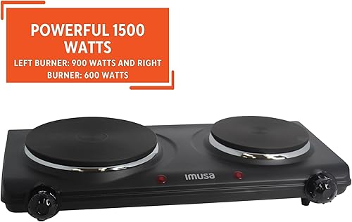 Miniatura 6 de IMUSA Placa caliente eléctrica doble con placa de hierro fundido para cocinar o calentar, quemador eléctrico