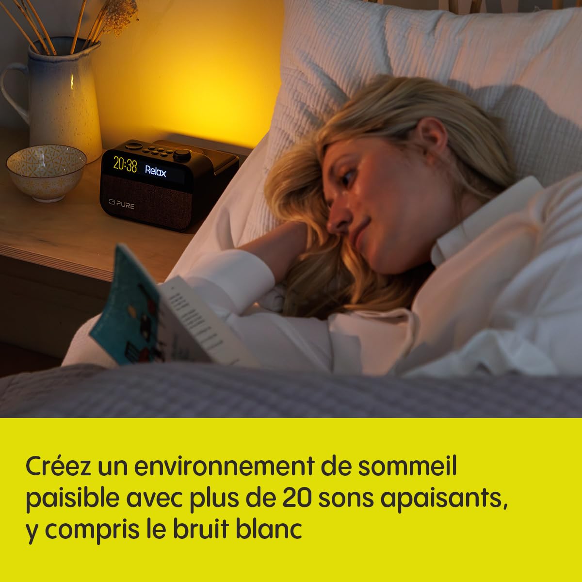 Pure Moment Charge Réveil sans Fil DAB+/FM Bluetooth Sons naturels Bruit Blanc Wake-up Light Noir
