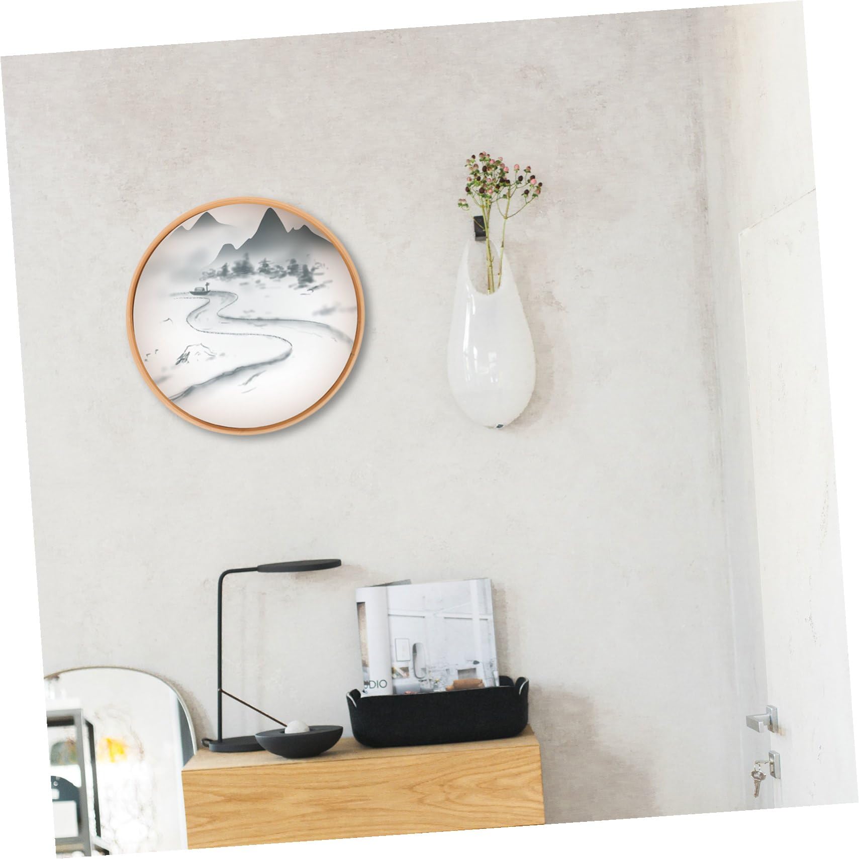 Cornice Tonda per Foto 35cm in Legno di Bambù Naturale, Portafoto Decorativo da Tavolo da Parete, Cornice Espositiva Fai da Te per Arredamento Casa