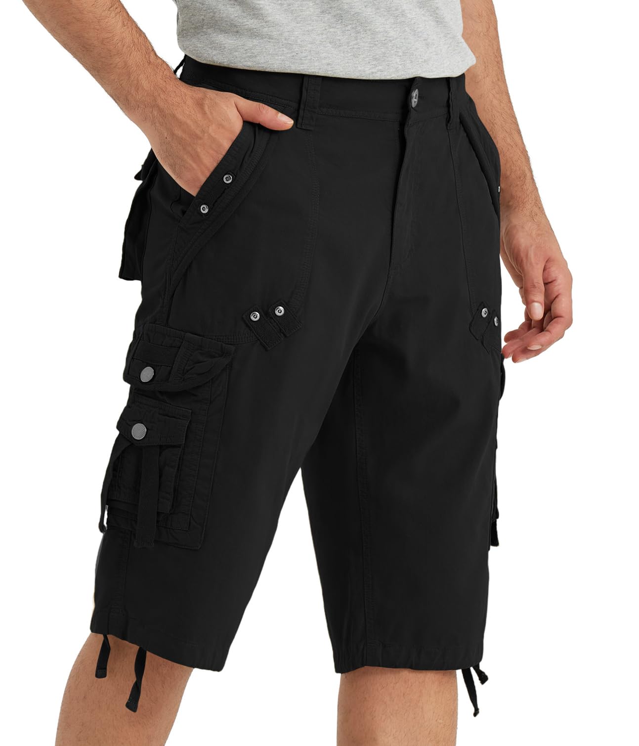 BEST SOUTH Mens Cargo Shorts with 8 Pockets Casual Long Blew Knee Capri 3/4 Pants Relaxed Fit Work Fishing Hiking