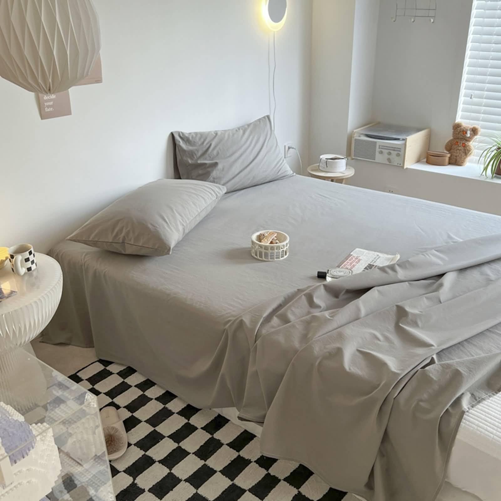 Bettlaken 200x230cm Waschbar mit 2er Kissenbezüge, Einfarbig Laken Betttuch Baumwolle 3teilig, Faltenresistent Tagesdecke Haustuch Hell Grau für Boxspringbett & Wasserbett