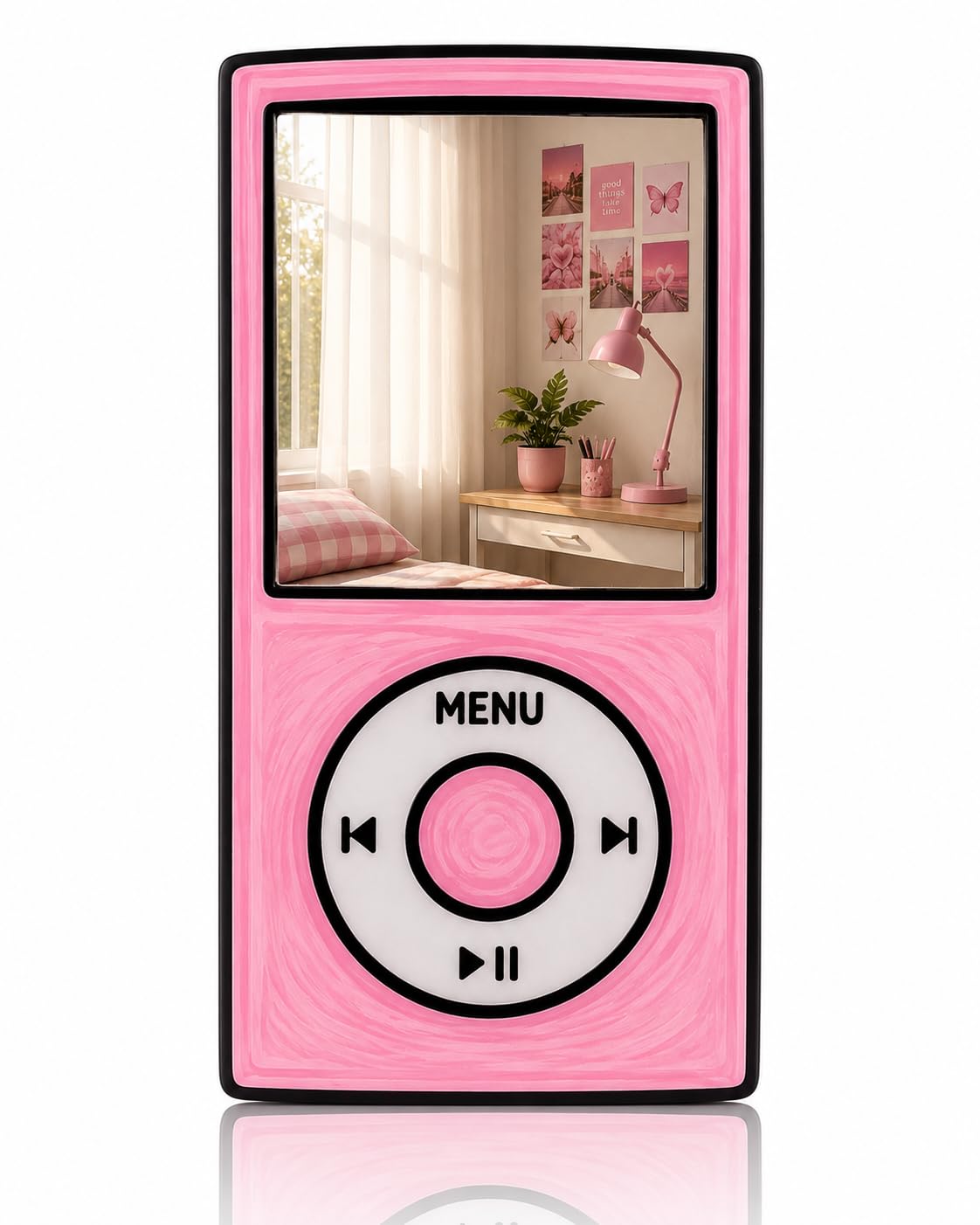 Retro Music Player Style Pink Wall Mirror | Aesthetic Acrylic Decorative Mirror | Cute Room Decor for Girls Bedroom, Vanity, Dorm Room & Makeup Corner | Ready to Hang-image-34