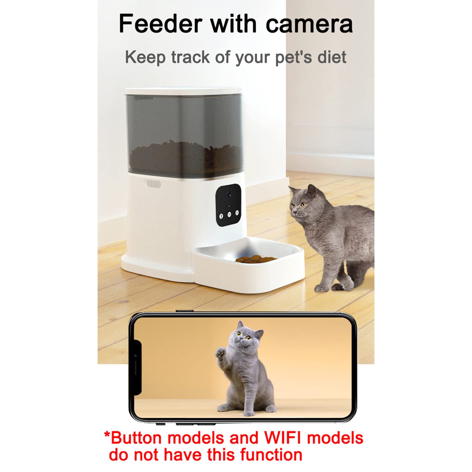 Mangiatoia per gatti con fotocamera Voice Remote Timing visibile Mangiatoia per cani e gatti APP WiFi Distributore automatico di cibo per gatti Smart Pet,C