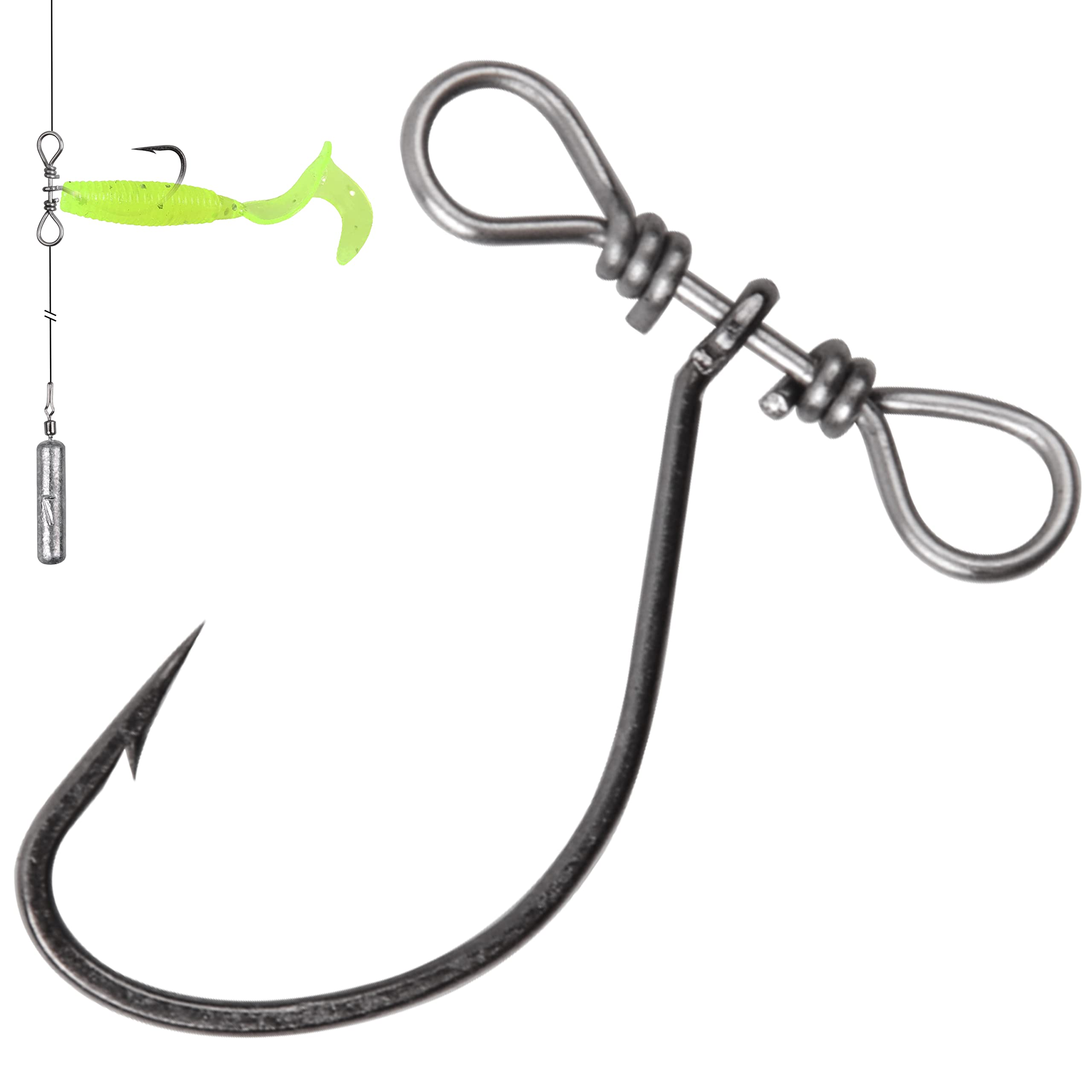 Drop Shot Fishing Hooks,50/100pcs in-line Drop Shot Rig Hooks Swivels High Carbon Steel Worm Hook Fishhook for Bass,Perch,Walleye,Catfish