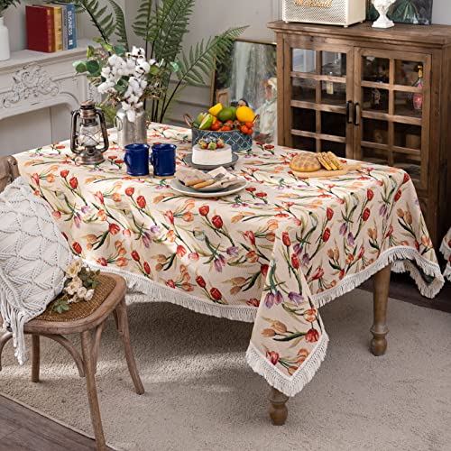 Sutavia Cotton Tulip Tablecloth Exquisite Hand-Made Floral Fabric With Cotton Macrame Lace Rustic Sofa Cover Blanket Multi-Purpose For Spring Summer Home Holiday Dining Room Indoor Outdoor   #TOP1