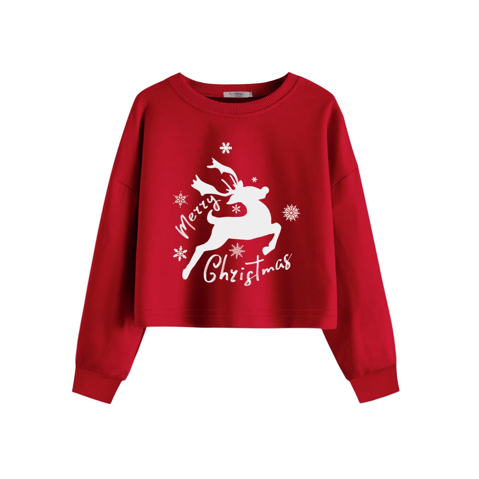 Arshiner Girls Crop Tops Kids Long Sleeve Pullover Sweatshirts Girls Cropped Crewneck Sweatshirt for Teen Girl