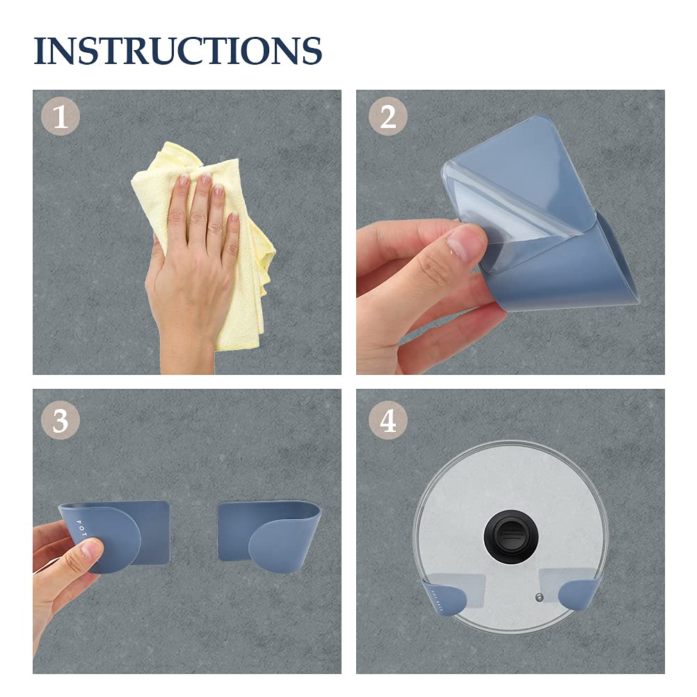 Paquet de 8 Supports Adhésifs Porte Couvercle Mural pour Casseroles et Pots - Autocollant Accroche (Bleu)