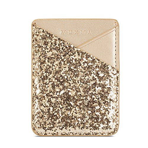 Glitter Phone Card Holder, Multi-functional ID Credit Cards Slot Adhesive Purse Sleeve stick on Wallet for iPhone 12 Pro/XS/SE,Galaxy Note 20 Ultra/S10/A70/A51