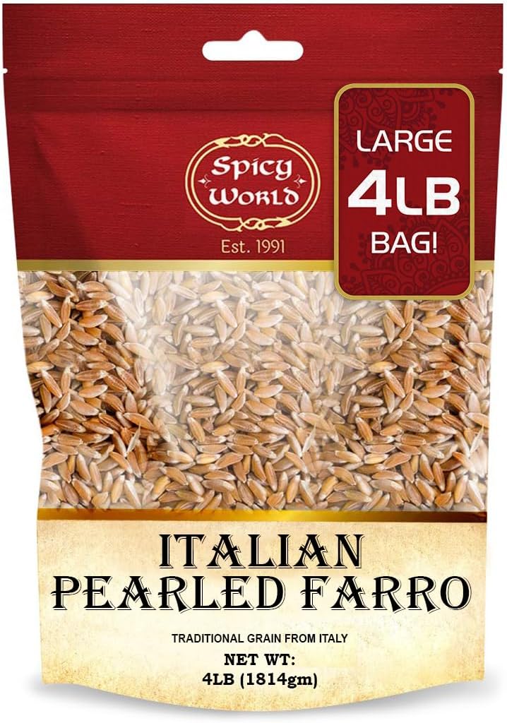 Spicy World Italian Pearled Farro 4 Pound Large Bag (64 Ounce) - From Italy, Vegan, Specialty Whole Grain