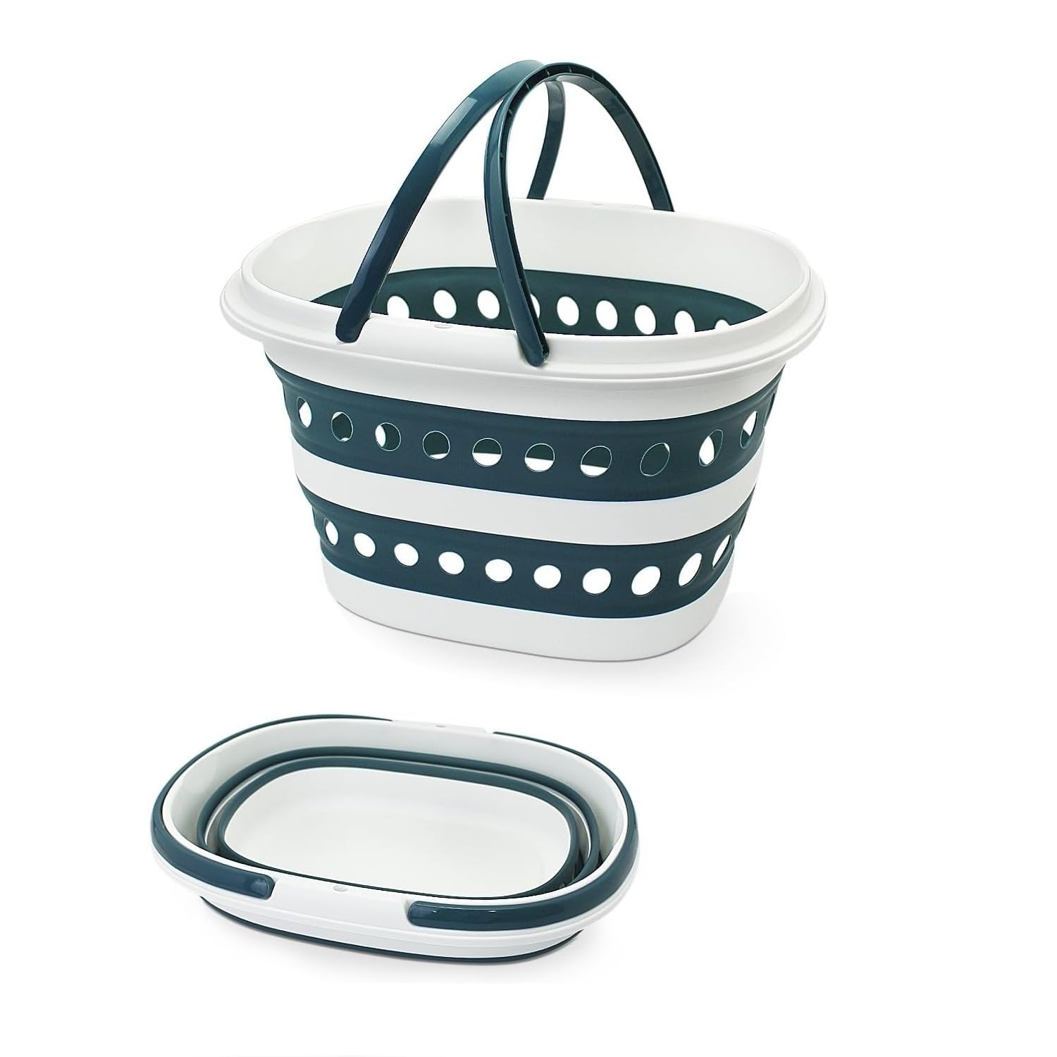 KAMISAFECollapsible Plastic Laundry Basket - 16L/4.2 Gallon Foldable Laundry Baskets with Handle Pop Up Laundry Hamper Storage Basket, Portable Space Saving Laundry Clothes Basket (Blue)