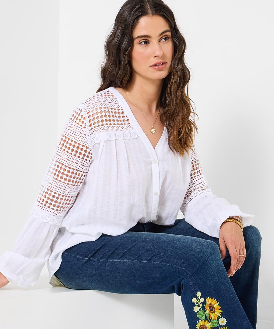 Joe Browns Camicetta da Donna in Misto Lino con Texture, Bianco, 50